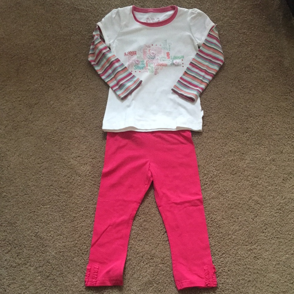 Pumpkin Patch Girls Foil Print Double Sleeve Top And 3/4 Ruffle Trim Leggings